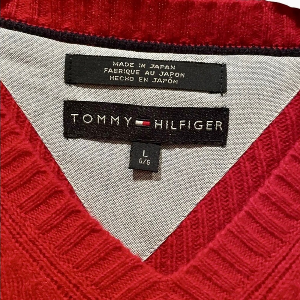 Vintage Tommy Hilfiger Vest Mens Size Large Red Lambs Wool - Picture 2 of 6